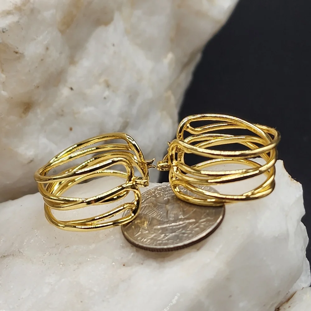 Rhodium/ 18 kt Gold Plated Hoops Earrings/Studs Contemporary Design